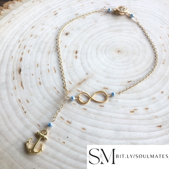 Forever Strong Blue Pearl Gold Anklet // Handmade - Picture 2 of 7
